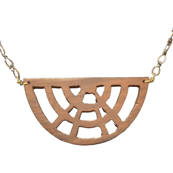 Azteca Semicircle Necklace Geometric Wood - Picture 3 of 4